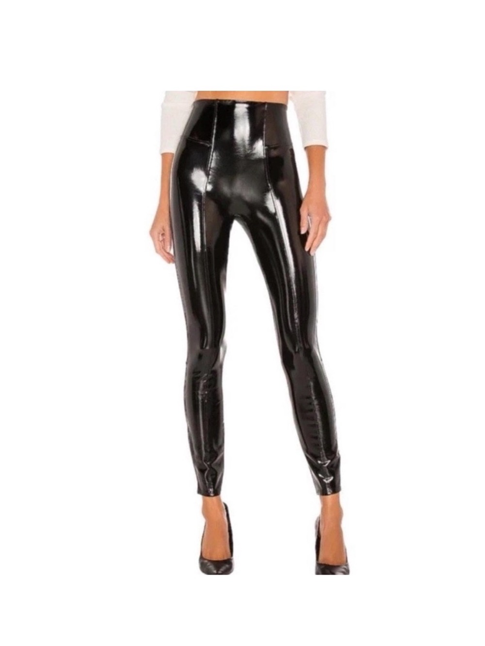 SPANX Shiny Black Faux-Leather Skinny Leggings